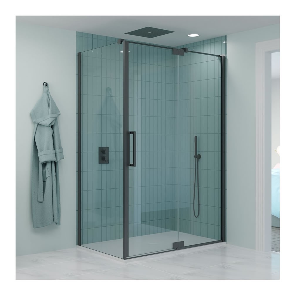 Lifestyle image of Crosswater Optix 10 Slate Pivot Shower Door & Inline Panel